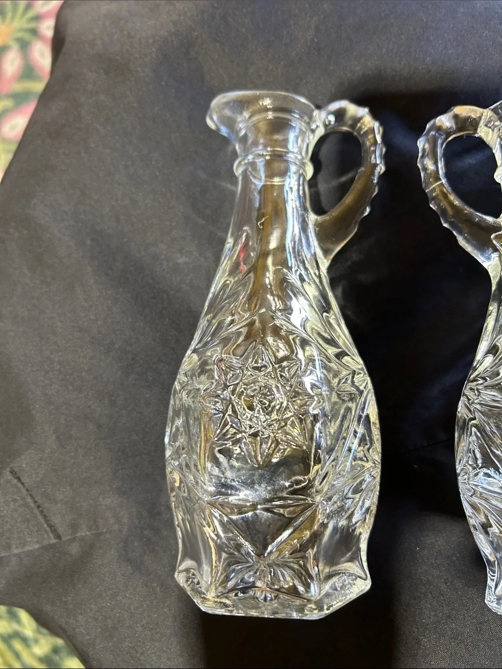 Clear Glass Decorative Pitcher with Sculpted Handle - Brand Unspecified
